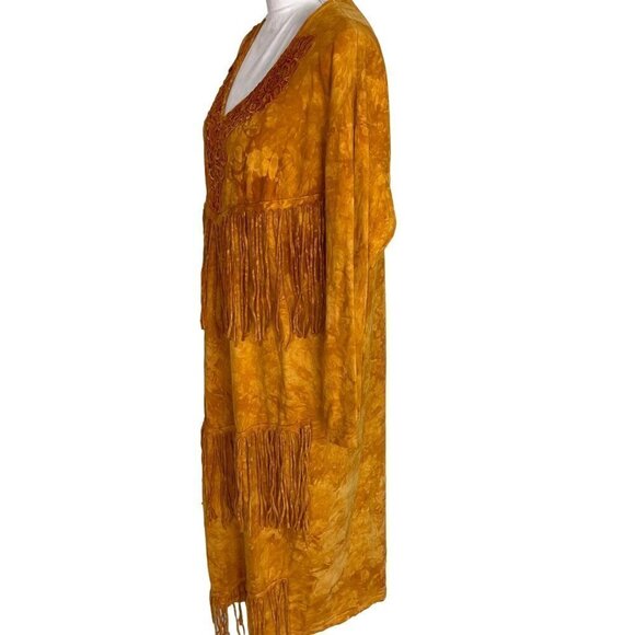 Bijan Womens Maxi Dress Orange One Size Vintage Stone Washed Pure Cotton Fringe - Picture 3 of 12